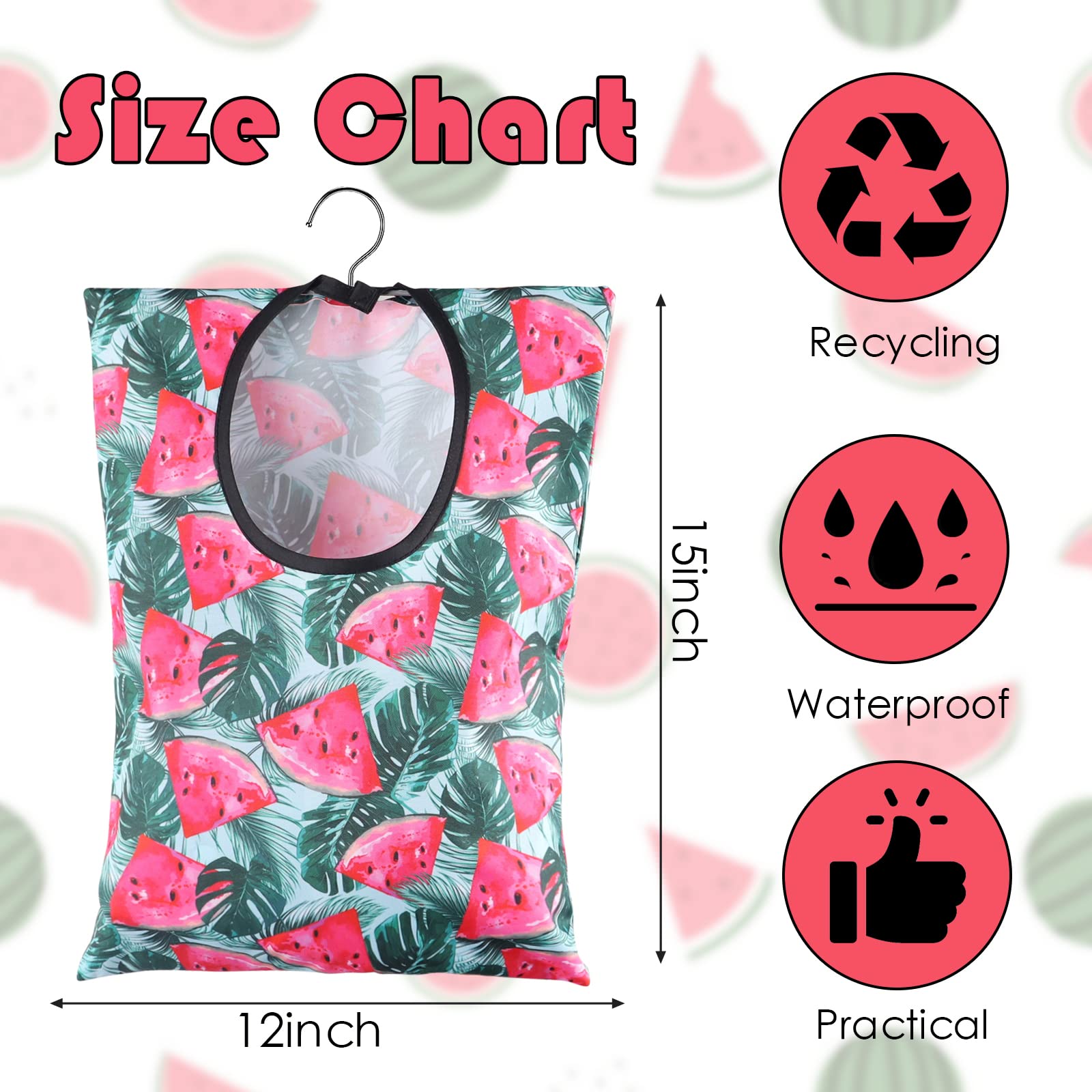 2 Pcs Watermelon Clothespin Bag With Hanging Hook 15 X 11 Inch Watermelon Laundry Canvas Clothes Pin Holder Waterproof Clothespi